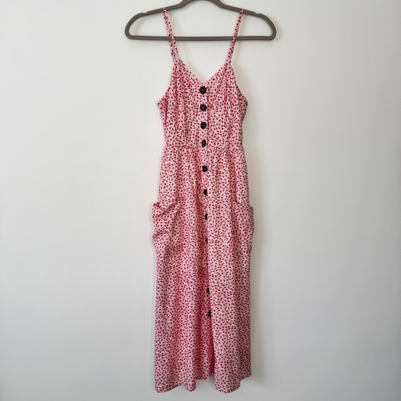 Japna Dress Summer Ditsy Floral Peasant Button Down Tank Pockets Lined Sz S - Picture 2 of 14